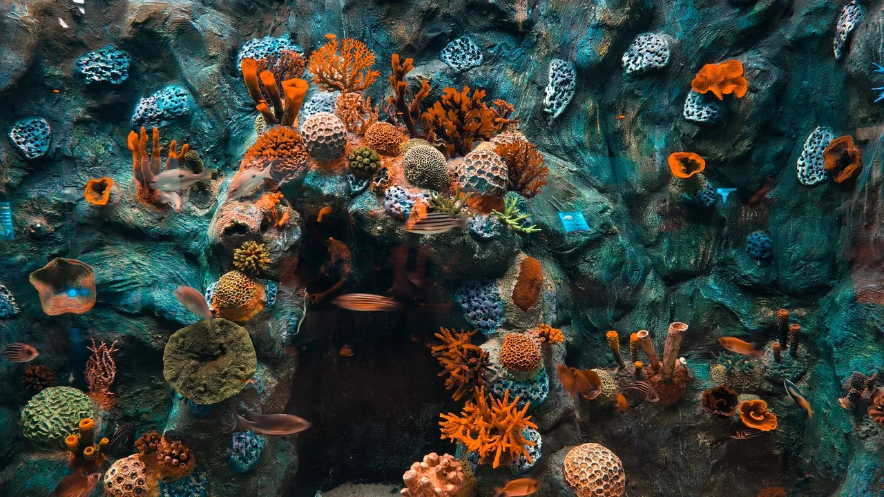 A GoPro in an underwater housing filming a coral reef, the footage showing a heavy blue-green color cast